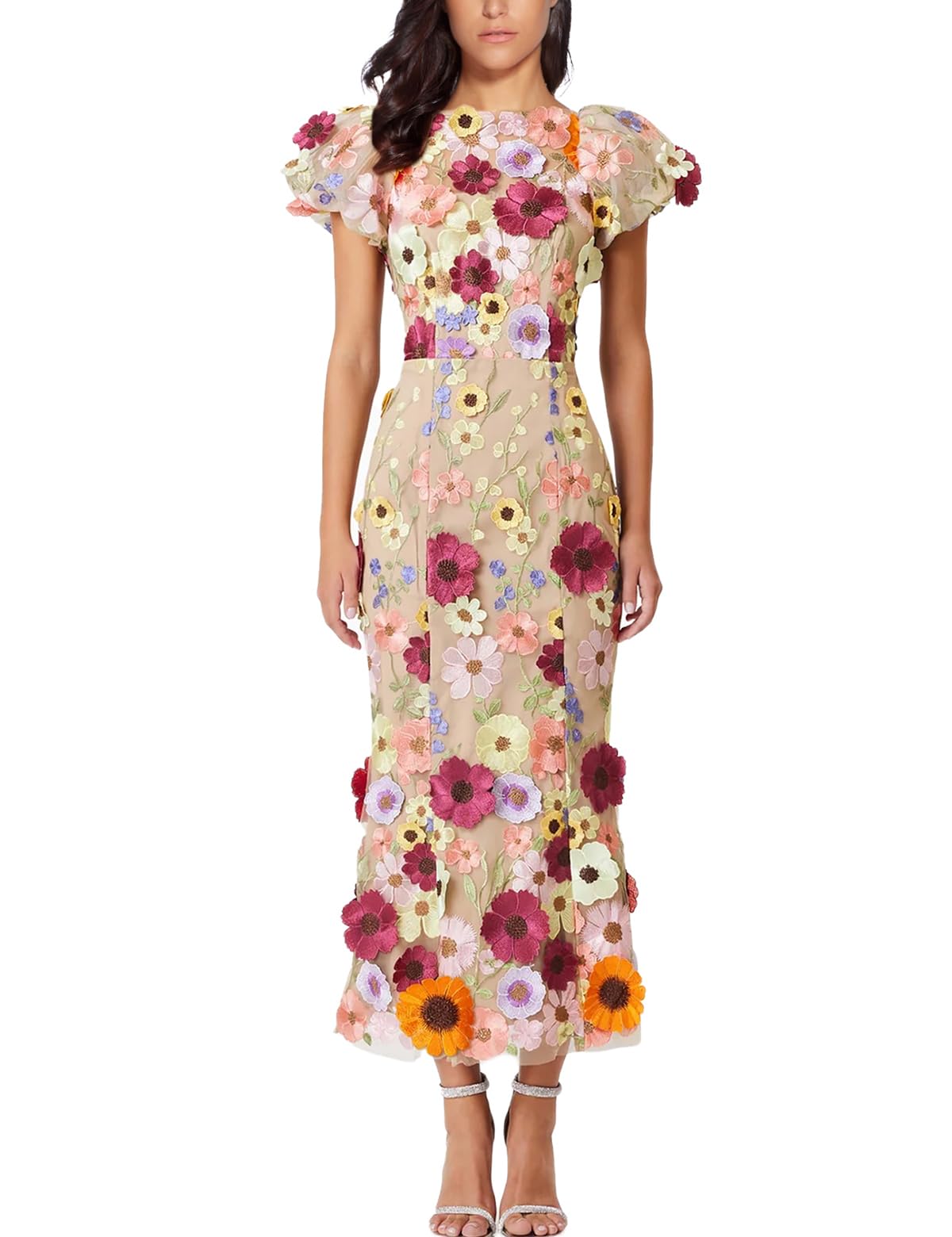 Photo 1 of NeeMee Women's 3D Floral Embroidery Fishtail Maxi Dress