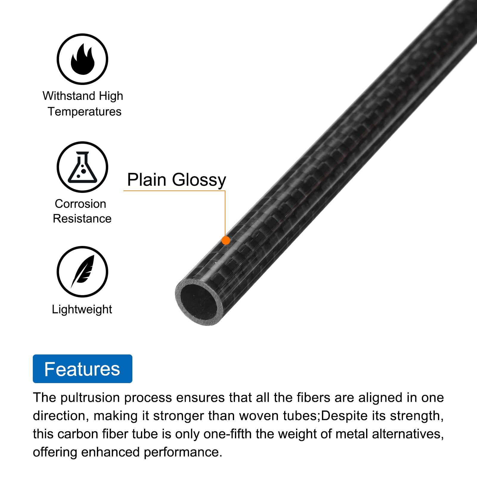 QUARKZMAN 2Pcs Tubes En Fibre De Carbone 6 X 8 X 420Mm Surface Brillante Tige En Carbone Naturel Enroulée En 3K Pour Avion Rc, Multicoptère, Quadcoptère