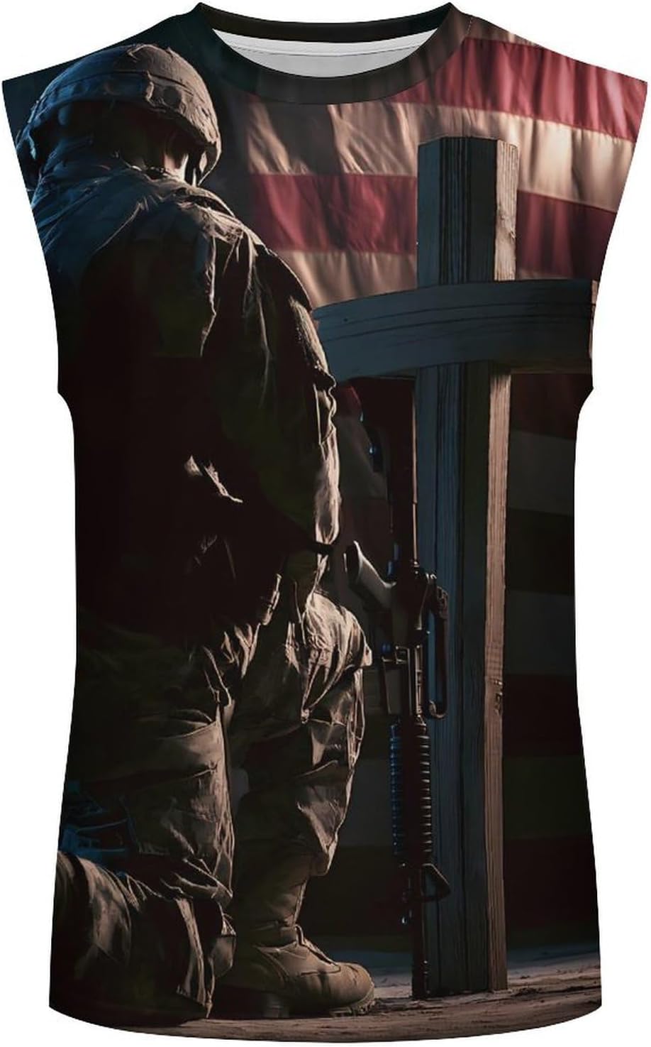 Soldier Cross U.S. Flag Men Summer Sleeveless Crew Neck Top 5XL
