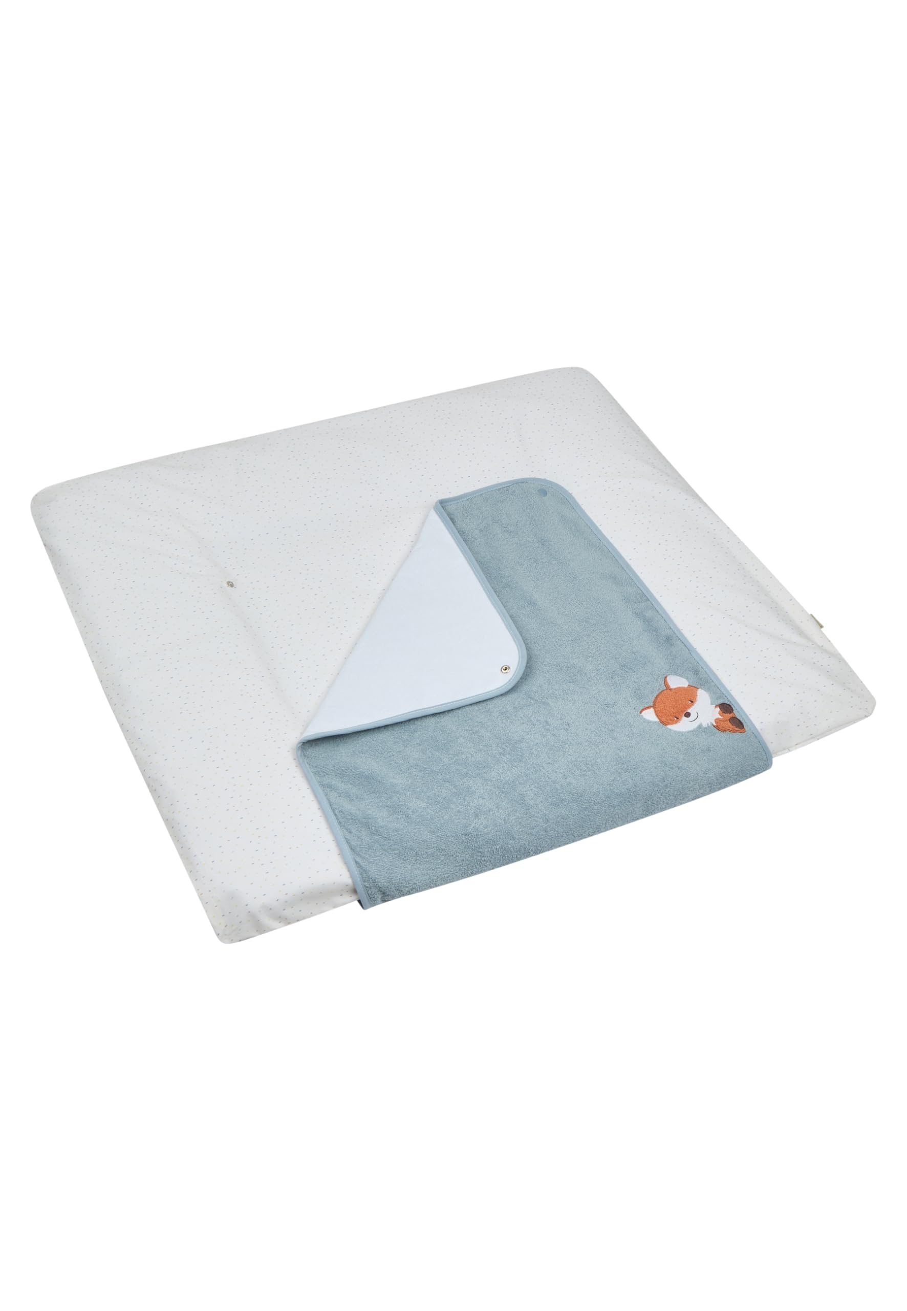 Sterntaler Wickelauflagenbezug Fuchs Filou 80x90cm - saugfähige Baumwolle mit abtrennbarem, wasserundurchlässigem Frottee-Mittelteil - niedliche Applikation - Baby Zubehör für Wickeltisch, graublau