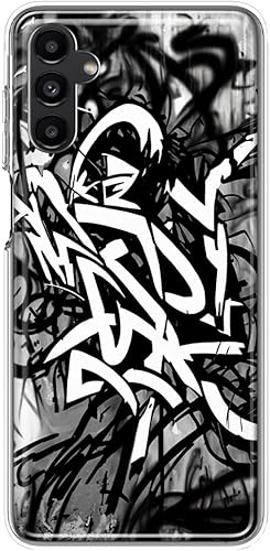 MUNDAZE - Case for Samsung Galaxy A13 Slim Hybrid Shockproof Hard Shell Soft TPU Heavy Duty Protective Phone Cover - Black White Urban Graffiti