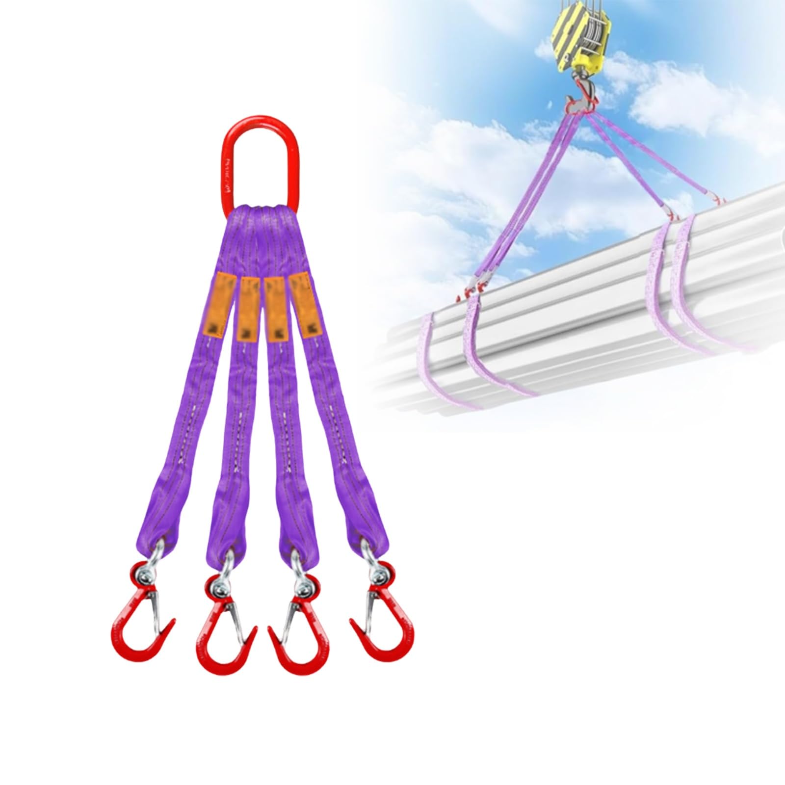 4-strängiger Hebegurt-Satz Mit Haken, Polyester-Hebegurte, Tragfähigkeit 2000 Kg (4409 Lbs), Motorenhebekette Aus Legiertem Stahl (Güteklasse 80), Hebebänder(1m)