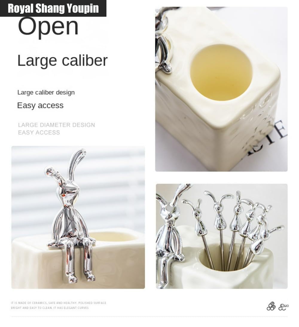 12 Stück Wasser Ripple Kaninchen Obst Gabel Stick Set Edelstahl Obst Vorratsglas Hochwertige Keramik Obst Gabel Glas (Beige Glas)