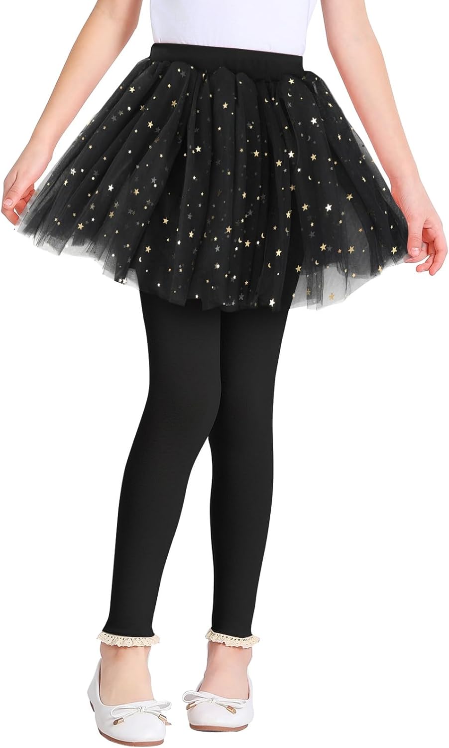 Girls Leggings with Skirt Footless Sparkly Tulle Skirt Pants for Kids Toddler Baby 1-8 Years