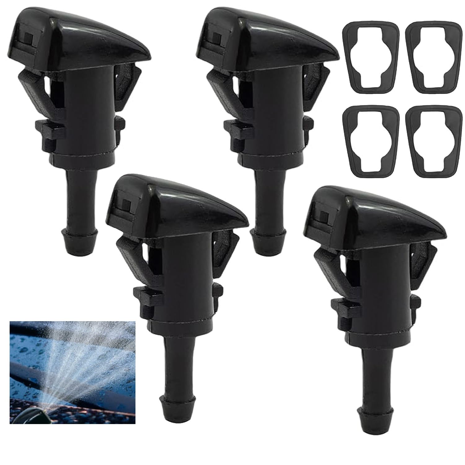 Tweozek Black 4Pcs Washer Nozzle,Windscreen Washer Jets, Windshield Washer Nozzle Set, Windshield Washer Jet, Front Windshields Washers Nozzles Compatible With Multiple Car Models Replacement Accessories