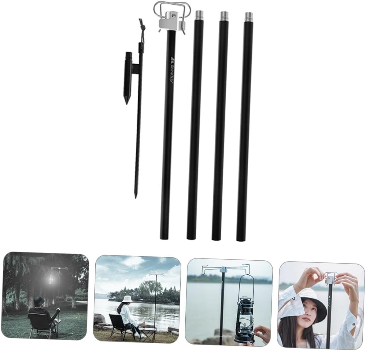 GALPADA Camping Tent Hanging Lamp Pole Foldable Double-Headed Light Stand Metal Construction Portable Design for Outdoor Use for Camping Hiking and Emergency Lighting