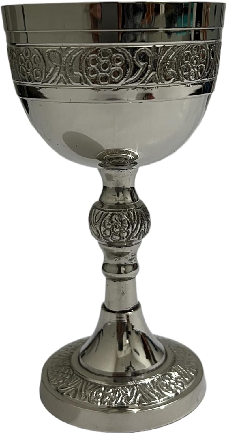 Vintage Brass Chalice Goblet Medieval Theme Queen Chalice Cup (Nickel Finish)