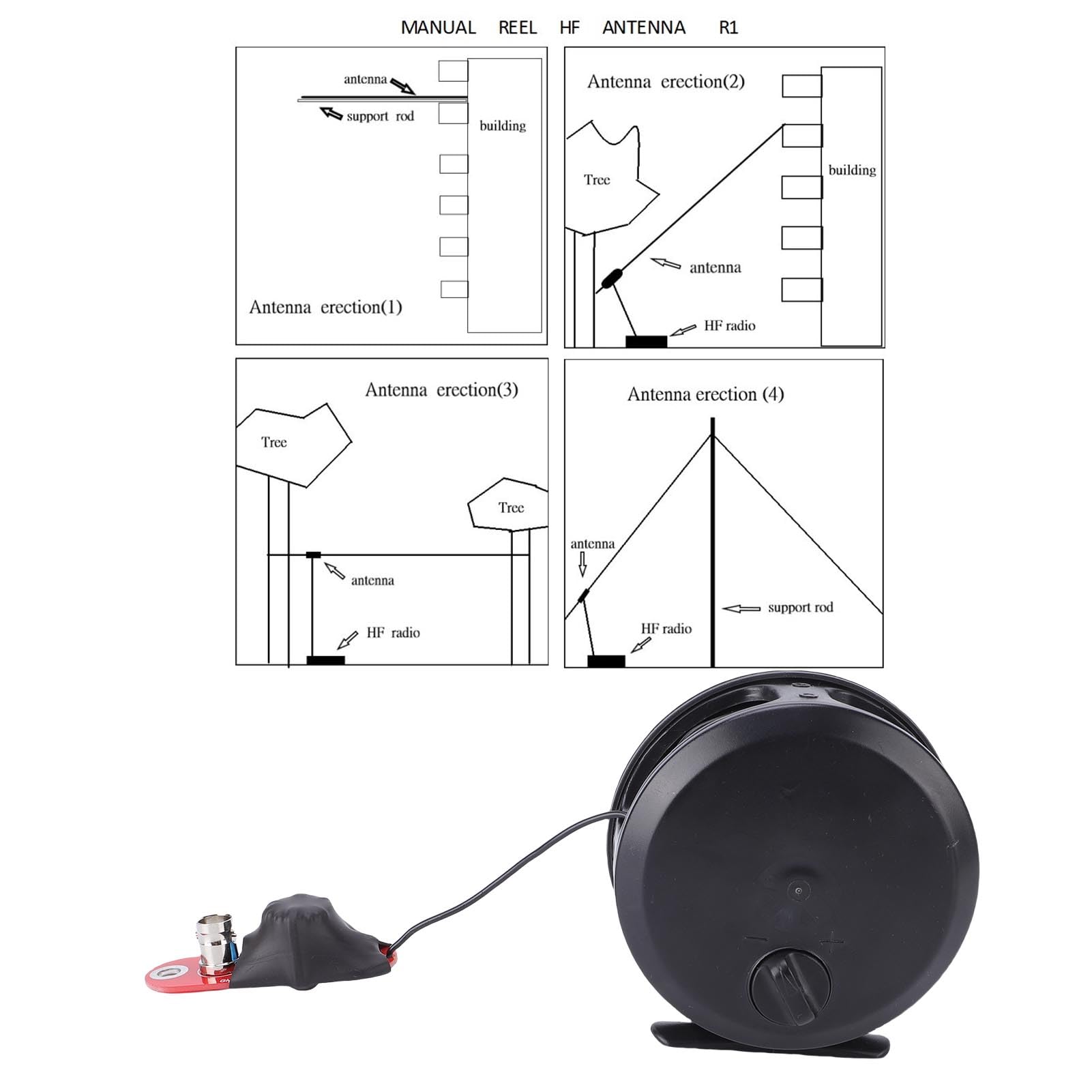 KIMISS Antena de Onda Corta para Radioaficionado Antena de Manivela Portátil de 3-30MHz - Balun de Nivel V Invertido, Implementación Rápida para Uso