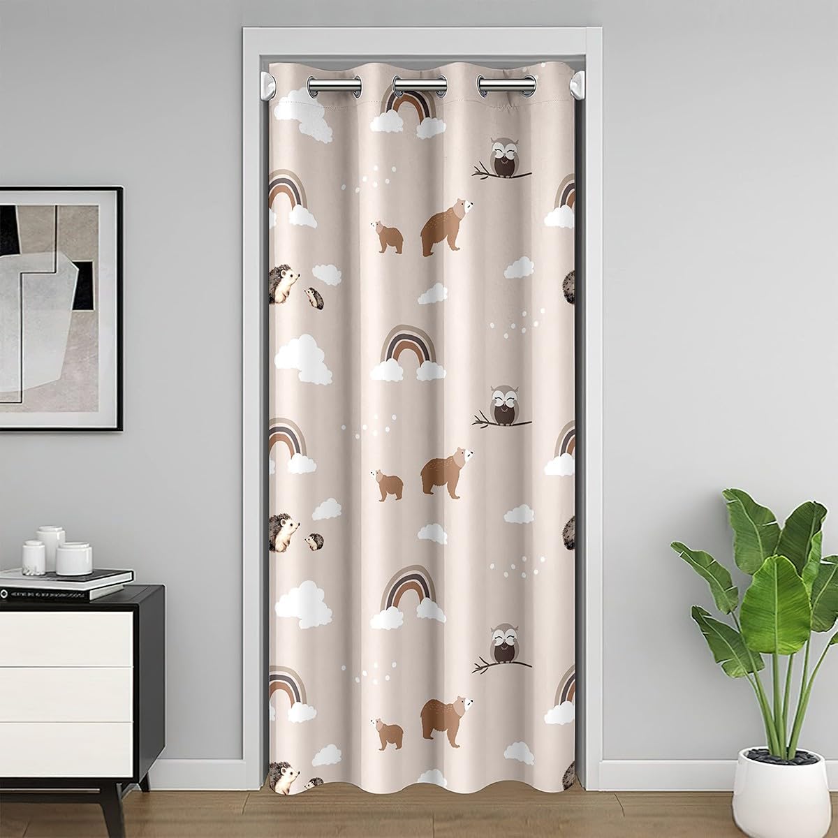 Loussiesd Cartoon Animals Door Curtain for Doorway Privacy 132x213cm 1 Panel Cute Owl Bear Squirrel Closet Cover Boys Girls Teens Brown Rainbow Room Divider Curtain Cloud Bedroom Living Room Decor