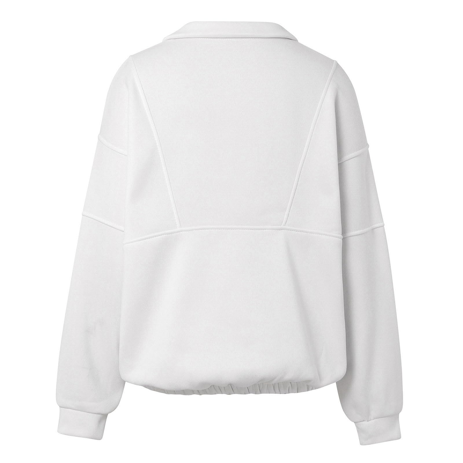 Sudaderas de moda con media cremallera para mujer, casual, Y2K, invierno, otoño, cuello alto, manga larga, trajes de moda 2024, personalizables, lindas y suaves, blanco, XXL