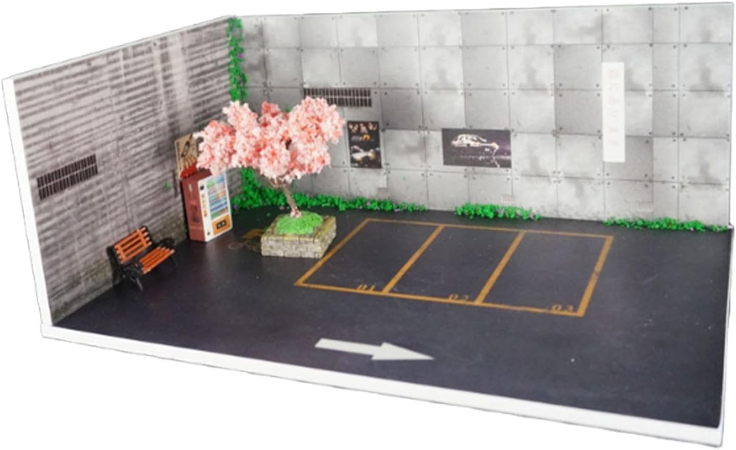 1/64 Parking Lot Scene Mini Alloy Car Model Garage Simulation Gift Japanese Street Vehicle Scene Toy for Accessories Layout, No Dust Cover