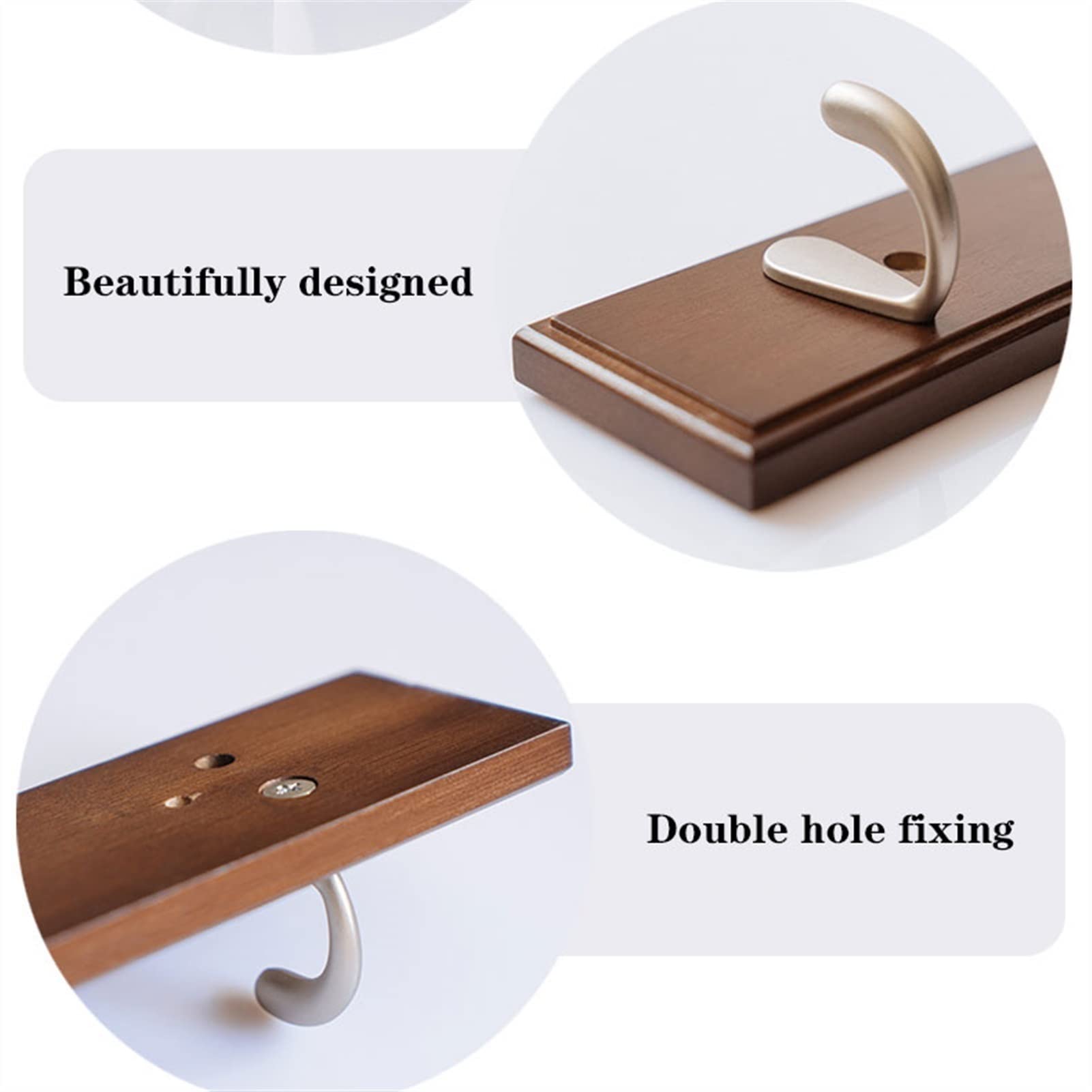 perchero-sombrero Percha de capa, colgante de pared, gancho de ropa, bastidor de bolsas, gancho de la fila de pared detrás de la puerta, gancho de capa de madera marrón, riel de gancho de abrigo perch