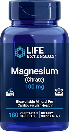 Life Extension Citrato de magnesio 100 mg, 180 cápsulas vegetales – Suplemento natural Mag – Cápsulas de apoyo mineral de 100 mg – Vegetariano, sin