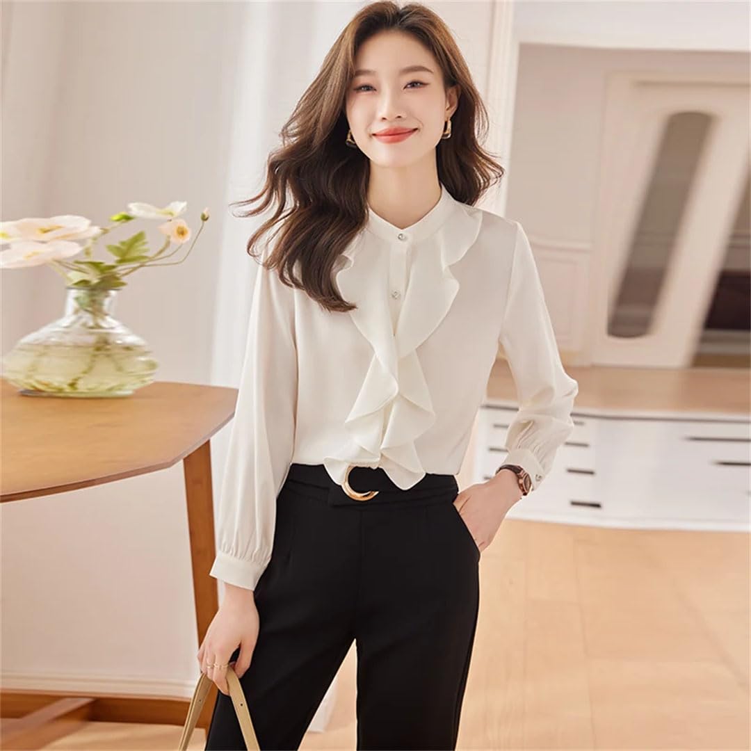 Blusa de manga larga para mujer, color morado, elegante, formal, para oficina, trabajo