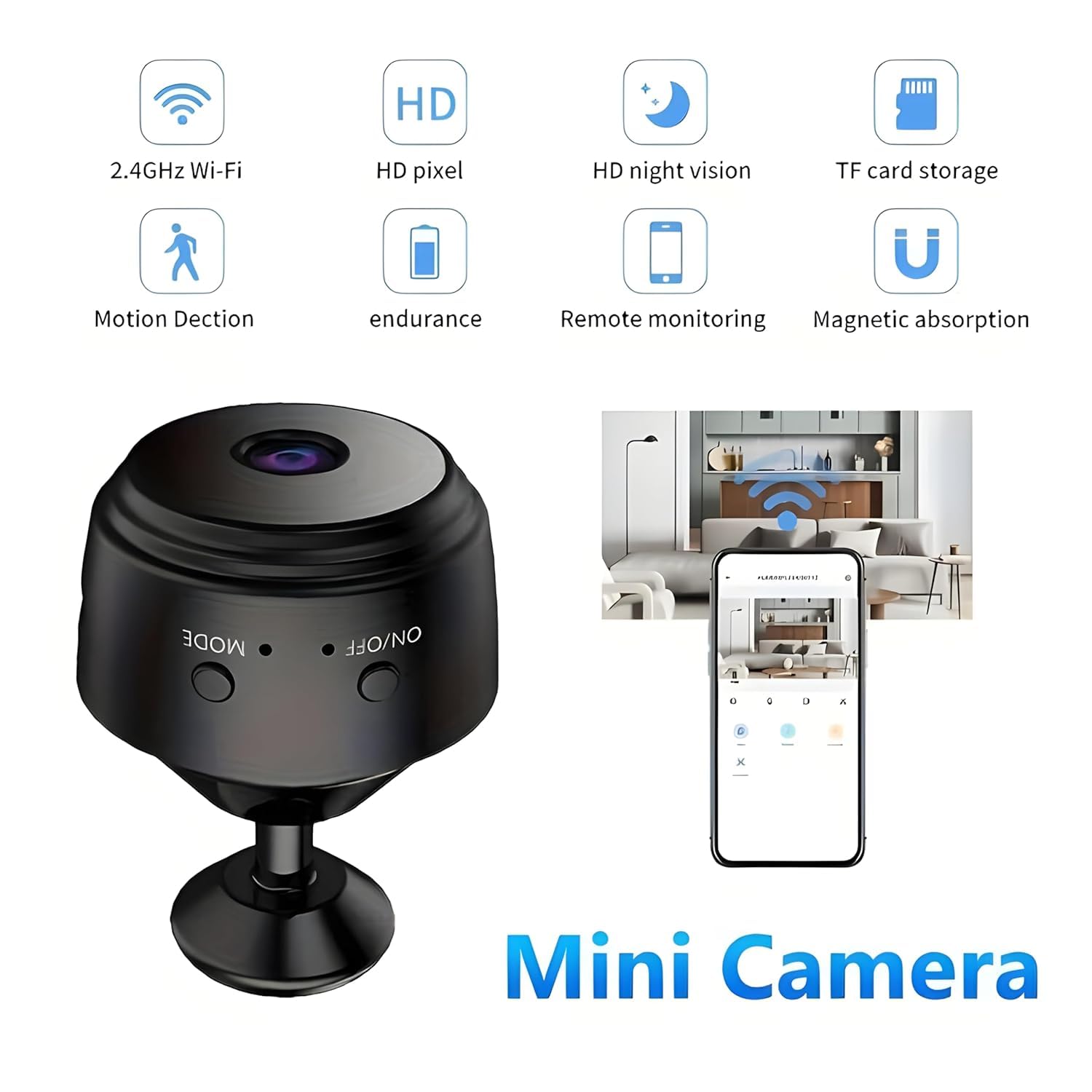 Mini Wi-Fi Full HD 720P-1080P Wireless Magnet Camera Motion Camera Audio and Video Live with Wireless Recorded Magnet Cam with Light Vision and Motion Detection (Magnet) - Image 3 thumbnail