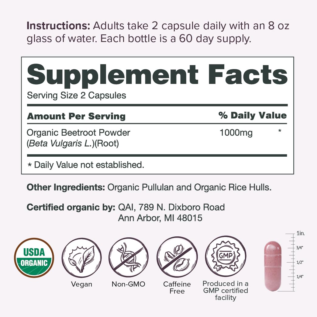 Sur Organic Beet Root Capsules, Nitric Oxide Supplement, 1000mg — Amazon image 5