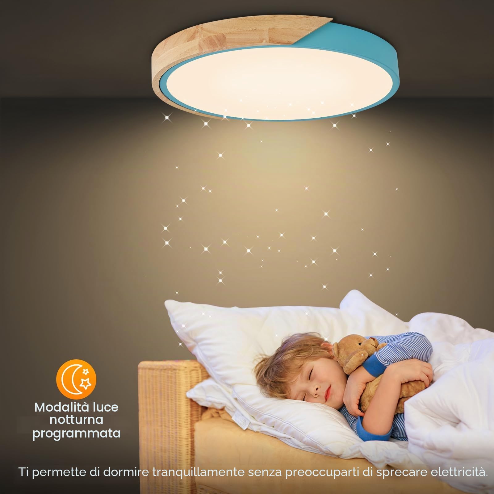 Plafoniera Led Soffitto in Legno,plafoniere Con Paralume in Acrilico,Dimmerabile 3000K-6000K Plafoniera Per Soggiorno,Camera Da Letto,Cucina,Soggiorno,Corridoio (Blue,30CM)