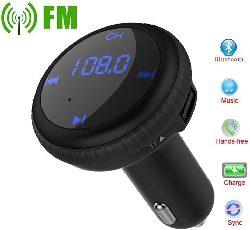 SIMCAST Car Bluetooth FM Transmitter Dual USB Wireless Car Charger Hands-free Calls Car Kit Support TF Card and USB Flash Disk Play In Car MP3 Audio Player with LED Display for iPhone Samsung Android Smartphone Almost All Bluetooth Device (Black)