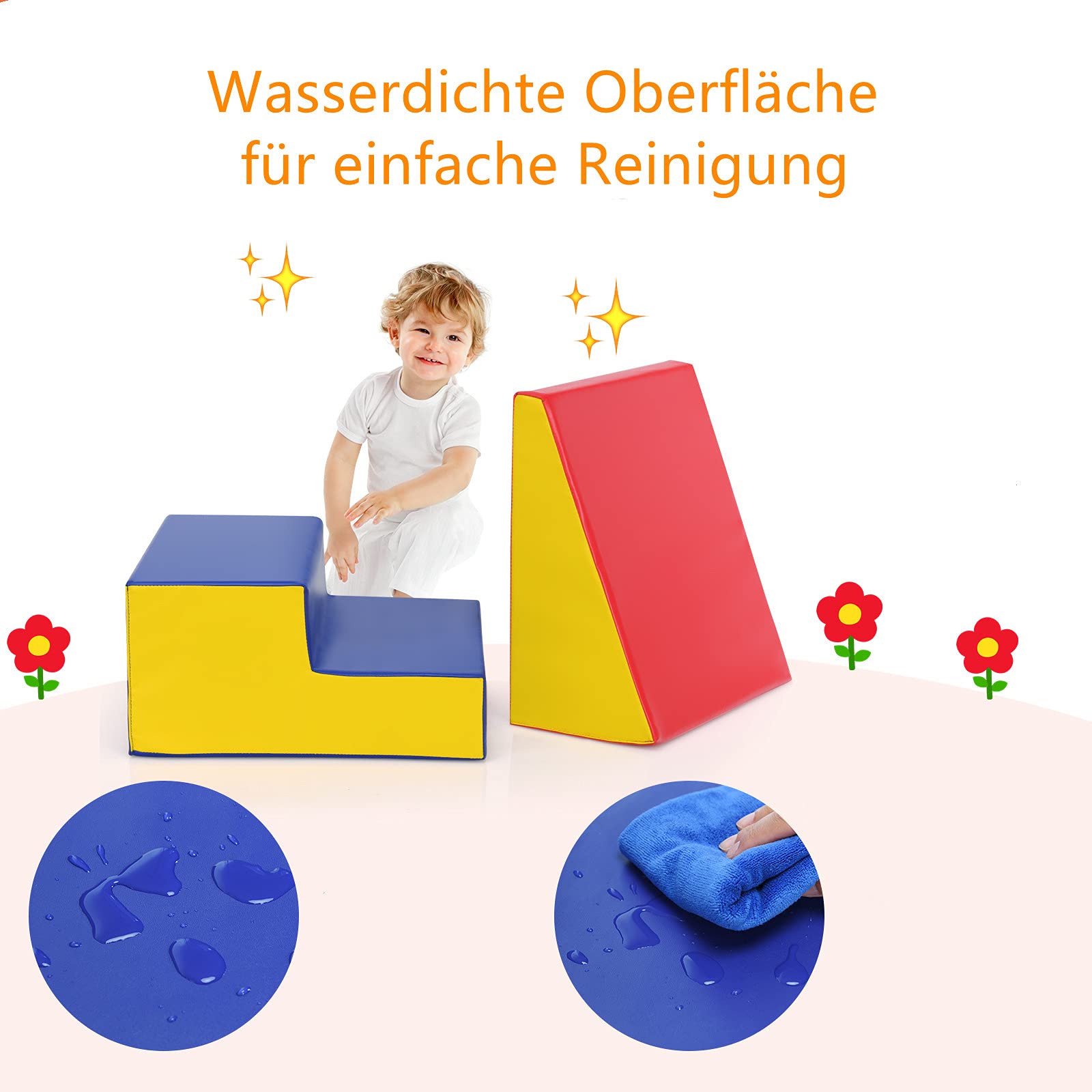 GYMAX Juego de 2 Piezas de Construcción Blanda, Bloques de Construcción de Espuma para Niños para Jugar y Escalar, Bloques Grandes de Espuma Multicolor para Casa, Jardín de Infancia (Amarillo+Rojo)