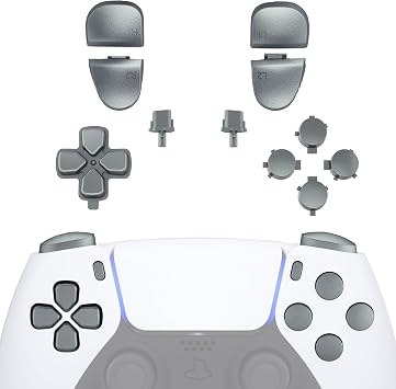 eXtremeRate Replacement D-pad R1 L1 R2 L2 Triggers Share Options Face Buttons, Metallic Steel Gray Full Set Buttons Compatible with ps5 Controller BDM-030 - Controller NOT Included