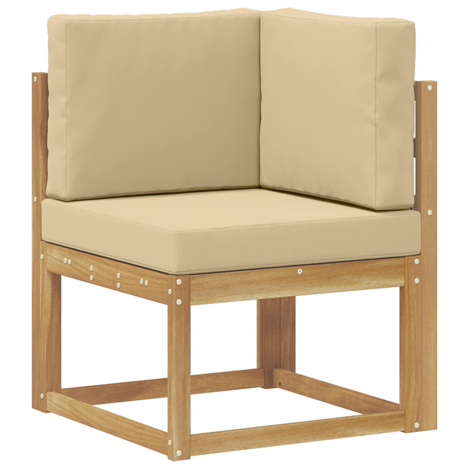Gartenmöbelgarnitur 7-teilig aus massivem Akazienholz wetterfestes Design für Terrasse Balkon und Garten, inklusive Tisch, Hocker, Sofas, Sitzkissen und Rückenlehnen