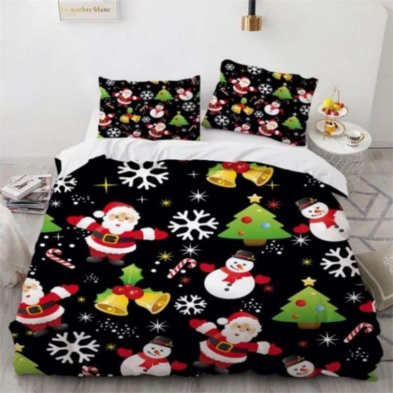 Housse de couette Noël noir 90x190 avec taie pour lit enfant en microfibre