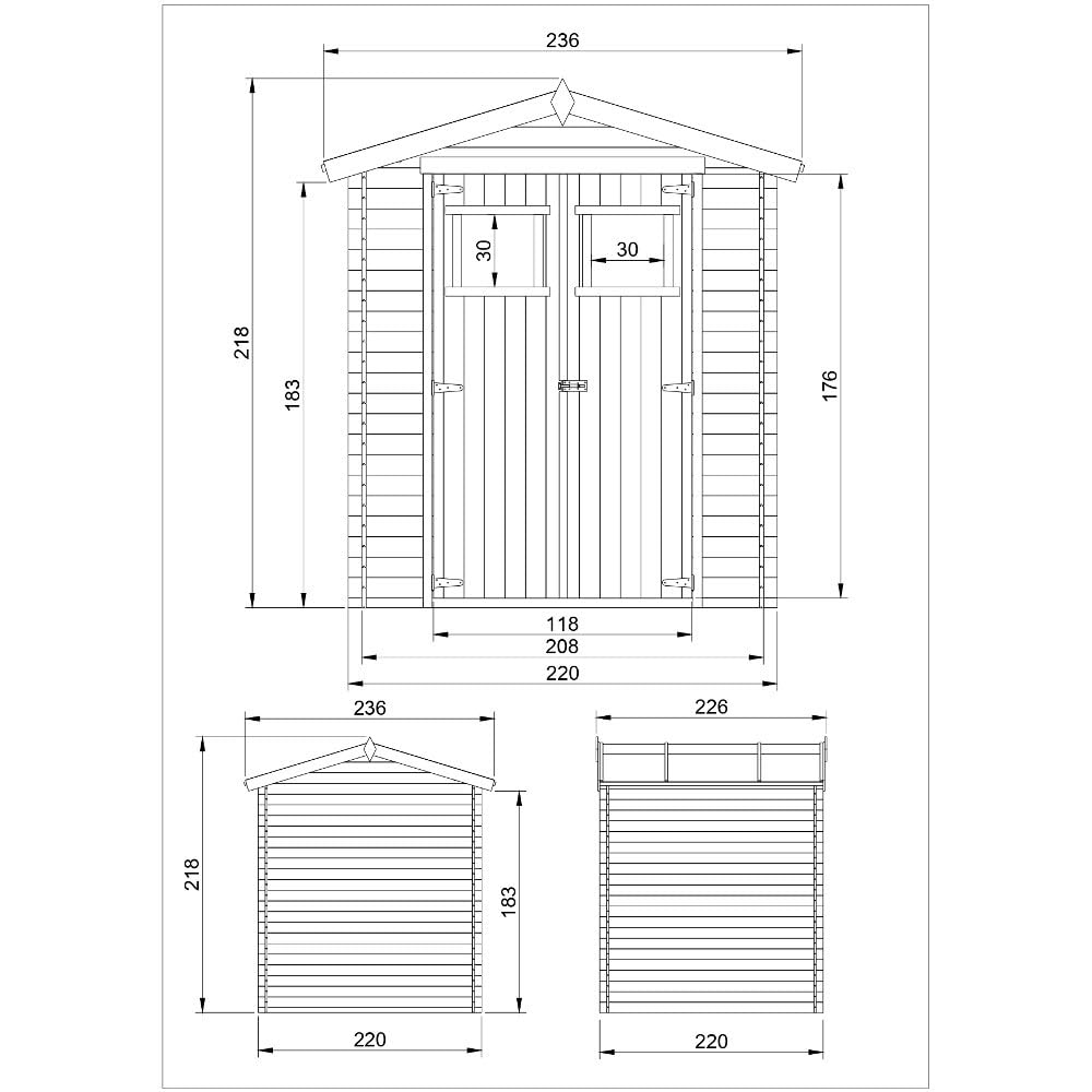 Casetta da Giardino in Legno per Esterni - L226xL236xA218 cm/ 4,33 m2 - Piccola Casetta in Legno, Rimessa Attrezzi, Deposito Bici - TIMBELA M369
