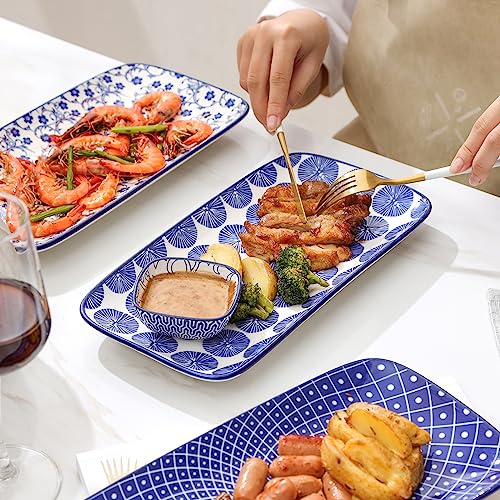 Selamica Rechteckige Servierplatten aus Keramik, 30,5 cm, für Partys, Unterhaltung, rechteckige Speiseteller für Vorspeisen, Salat, Dessert, Sushi, Vintage-Blau, 4 Stück 6 Selamica Rechteckige Servierplatten aus Keramik, 30,5 cm, für Partys, Unterhaltung, rechteckige Speiseteller für Vorspeisen, Salat, Dessert, Sushi, Vintage-Blau, 4 Stück