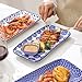 Selamica Ceramic Rectangular Serving Platters Set of 4, 12 Inch Serving Trays/Dishes for Party Entertaining, Rectangular Dinner Plates for Appetizer Salad Dessert Sushi, Vintage Blue
