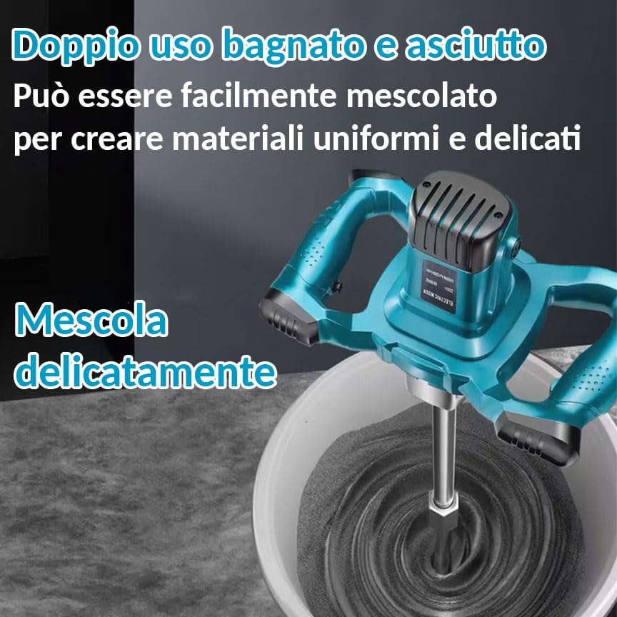 Miscelatore Cemento 2600W 6 Marce con Frusta – Agitatore Elettrico Professionale per Malta, Vernice, Colla e Intonaco – Impugnatura Ergonomica Antiscivolo e Regolazione di Velocità