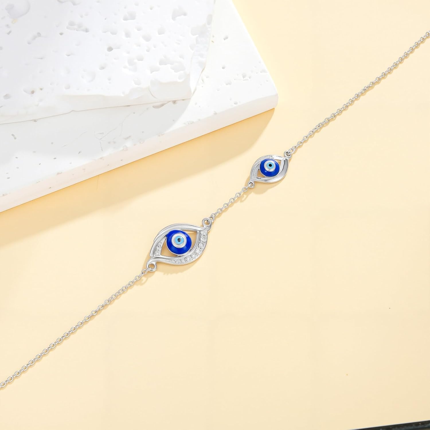 Diamond Evil Eye Bracelets 925 Sterling Silver Blue Evil Eye Bracelet Dainty Adjustable Bracelets Protection Jewelry Birthday Christmas Gift for Women
