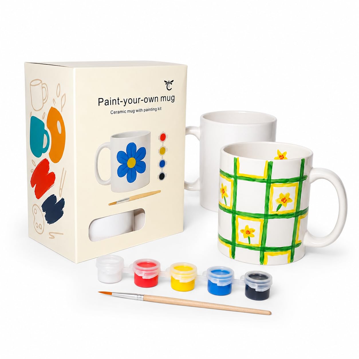 Cocotones Paint Your Own Mug Kit, DIY Mug Kit, Long Lasting Waterproof DIY Ceramic Painting Craft Kit for Kids and Adults, Includes White Ceramic Mug 325ml, Paints, Brush and Mixing Pot