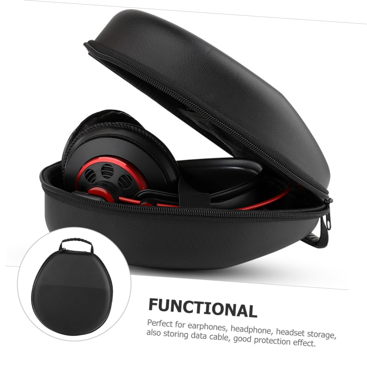 Estuche para Auriculares Portátil de PU Negro Cremallera