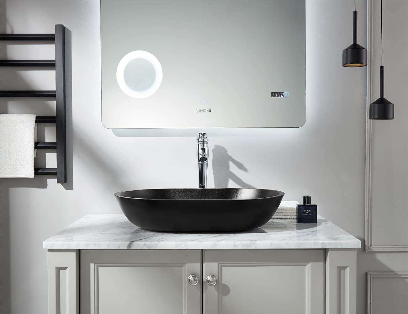 Fanwin Star Phoenix Series Round Vessel Bathroom Sink - Black Matte, Top Mount, With Pop Up Drain