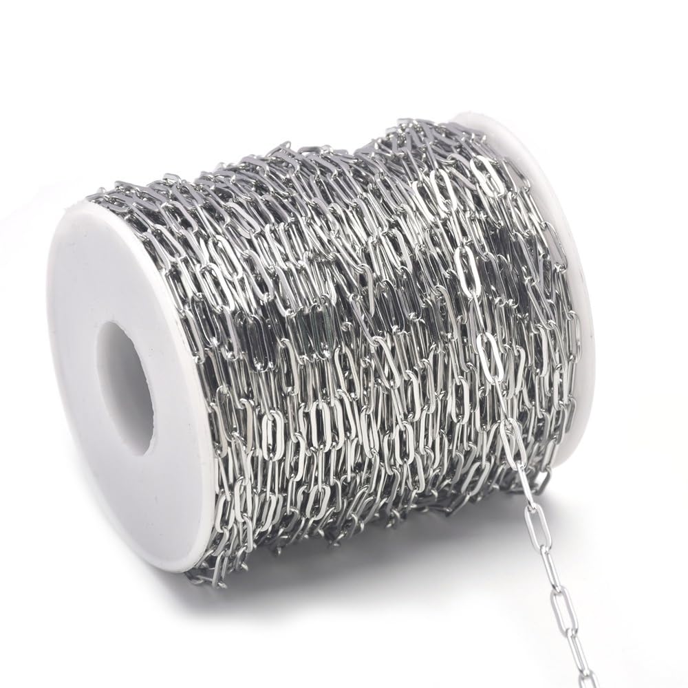 Catena per Creazione Catena a Maglie ovali in Acciaio Inossidabile da 2 m, for la creazione di Gioielli Fai da Te, collane(Steel 50m,0.6x2x5mm)