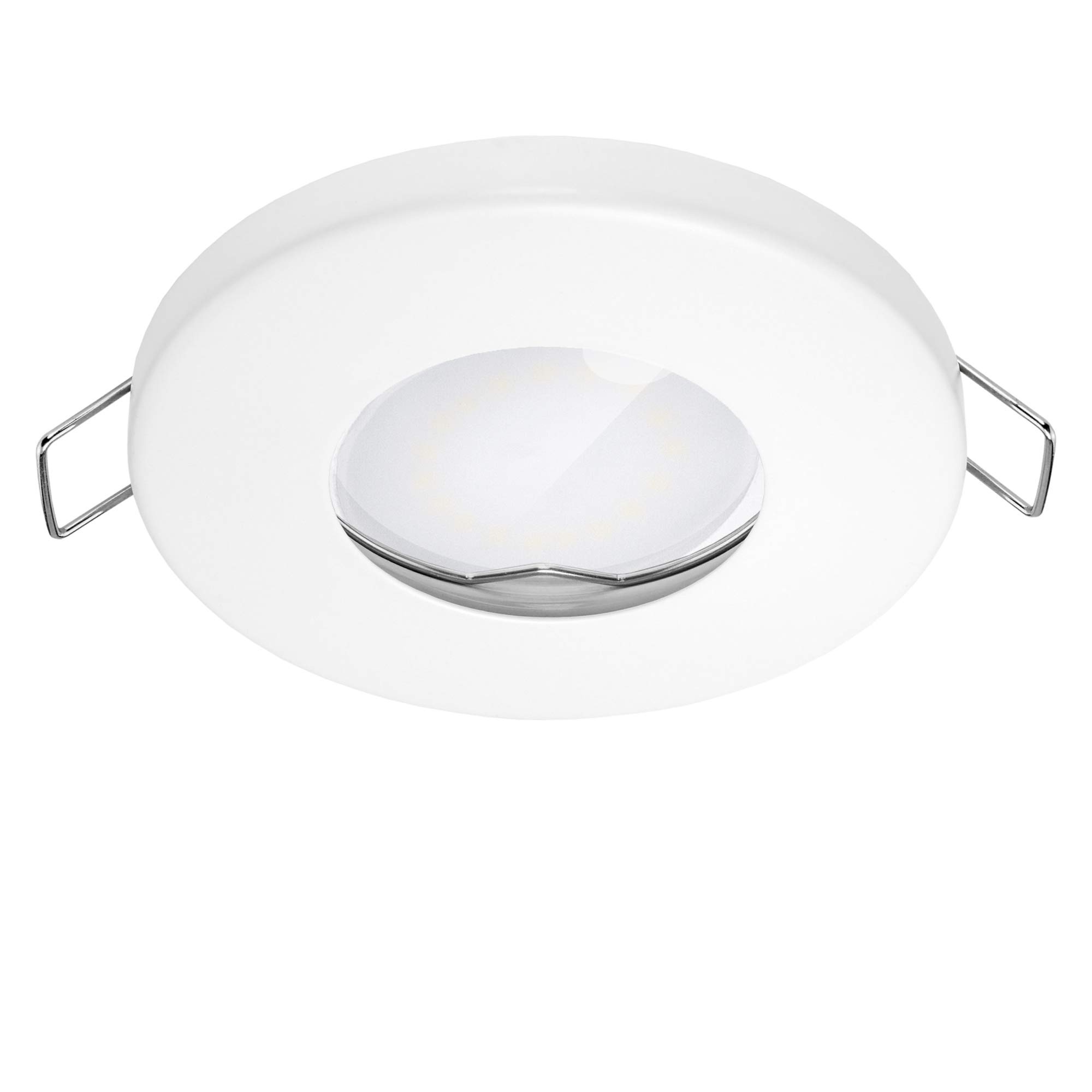 linovum 10 Stück fourSTEP Deckeneinbaustrahler LED Bad flach dimmen ohne Dimmer - LED GU10 5W warmweiß 230V - Spot weiß IP65