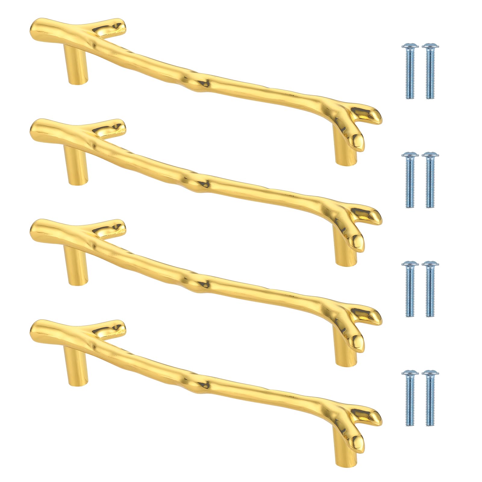 Luxeu Tray Handles for Resin Tray, 4 Pcs Gold Handles, 128mm Hole Center, Tree Branch Pulls, Stainless Steel, with Screws, for Epoxy Resin Casting Coaster, Home Decor
