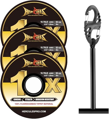 Miniatura 22 de HERCULES Tippet de pesca con mosca, paquete de 3 con soporte para volquetas, 55 yardas Tippet de nailon transparente 3 piezas con barra de tippet