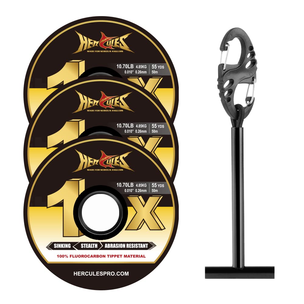 HERCULES Fly Fishing Tippet 3 Pack with Fly Tippet Holder, 55 Yards