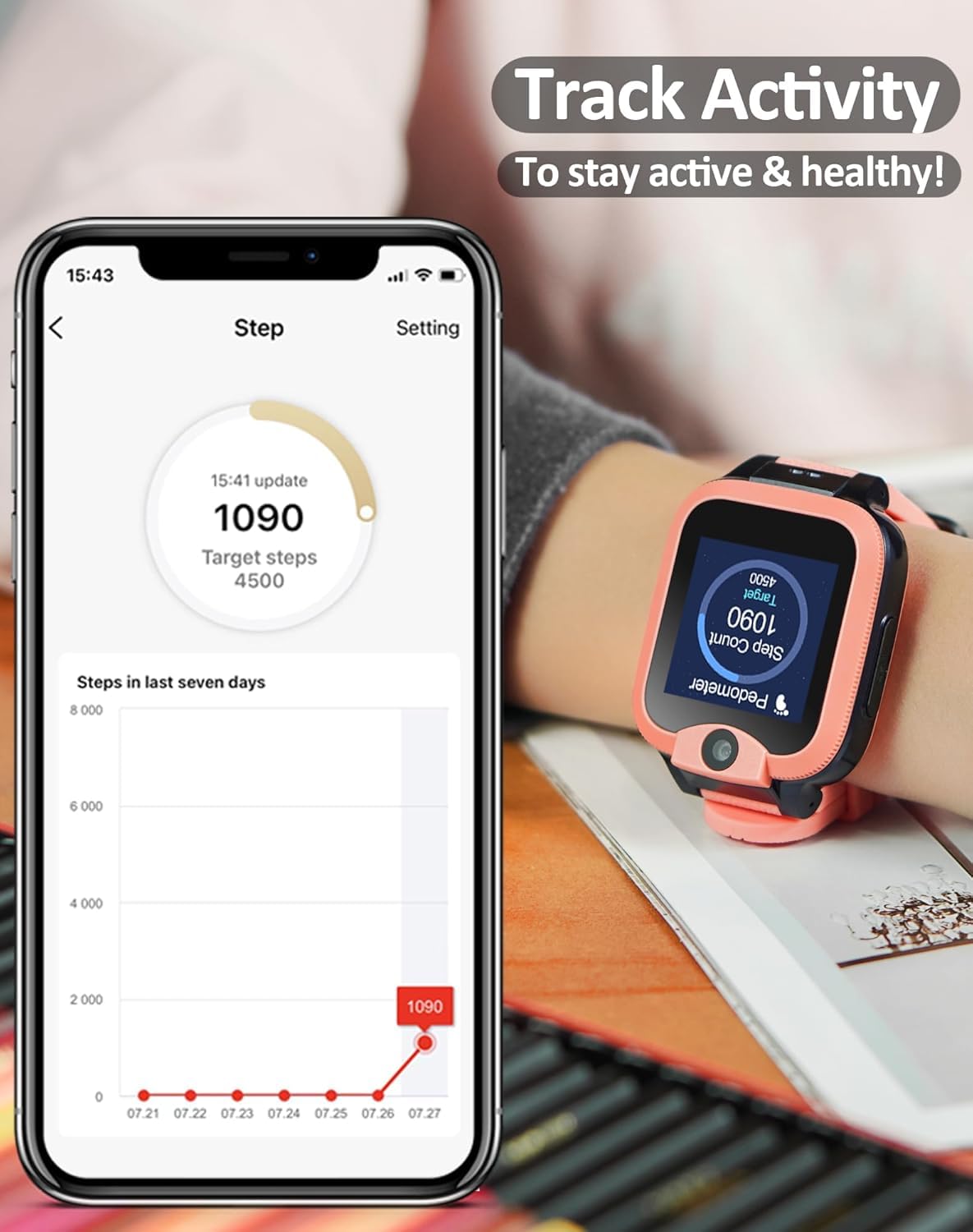 Easyfone KW2 Smart Watch Phone for Kids with Safe Calling, GPS & Activity Track and Parent App, 4G Kids Smartwatch with Phone Calls, SOS Button and School Mode, Childrens' Phone Alternative (Pink) — view 6