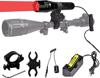 Red LED Hunting Torch,350 Yards Long Range Tactical Red Torches 10000 Lumens Handheld Lamp with Scope & Rail Mount, Pressure Switch Waterproof Zoomable Torch for Coyote, Hog, Fox, Predator