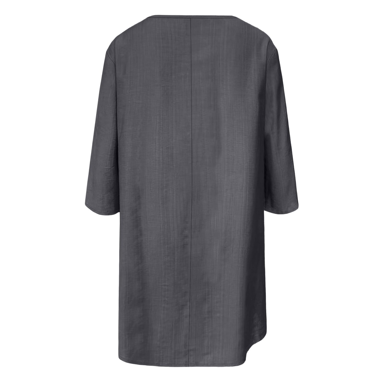 Abito Casual da Donne in Cotone E Lino A Tinta Unita con Scollo Rotondo E Maniche A 3/4 Abiti Ampio al Ginocchio Abiti A Tunica Casual A Trapezio Comodo Abiti da Spiaggia Prendisole con Tasche