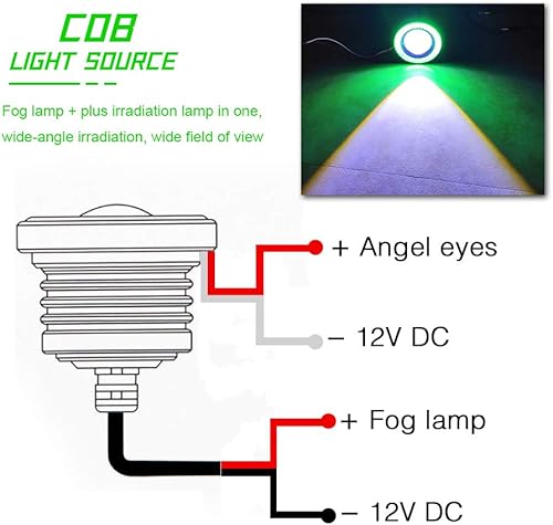 Miniatura 3 de 2 Faros antiniebla KaiDengZhe de LED, proyector universal de 6cm, super brillante, de 12V, 10W, color blanco, halo COB, anillos de ojo de ángel,