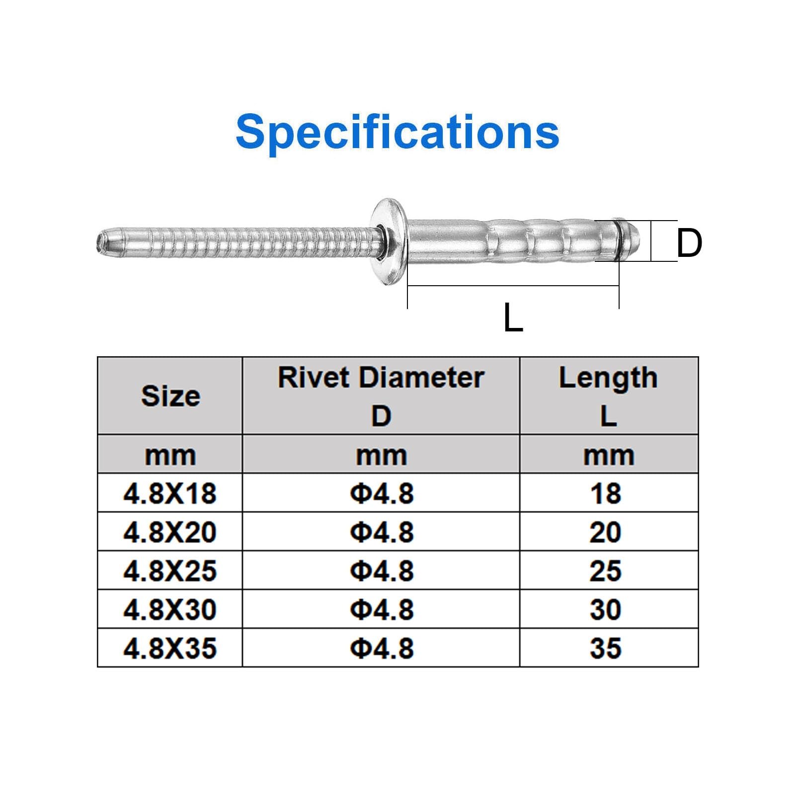 100 Pièces Rivets Pop Double Tambour, 4,8mm Rivet Plaque Immatriculation