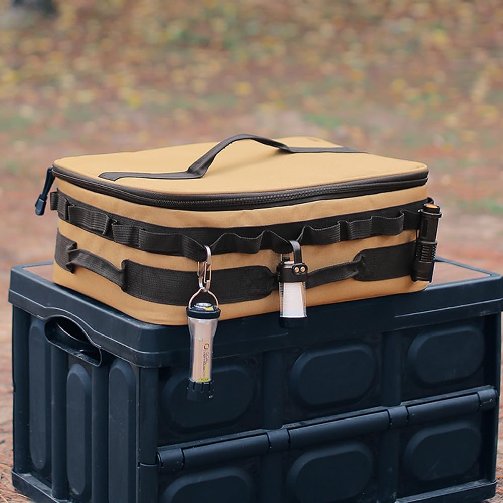 Fyearfly Bolsa de almacenamiento de utensilios de cocina al aire libre de gran capacidad, organizador portátil de picnic para barbacoa, paño Oxford multifuncional para condimentos de camping