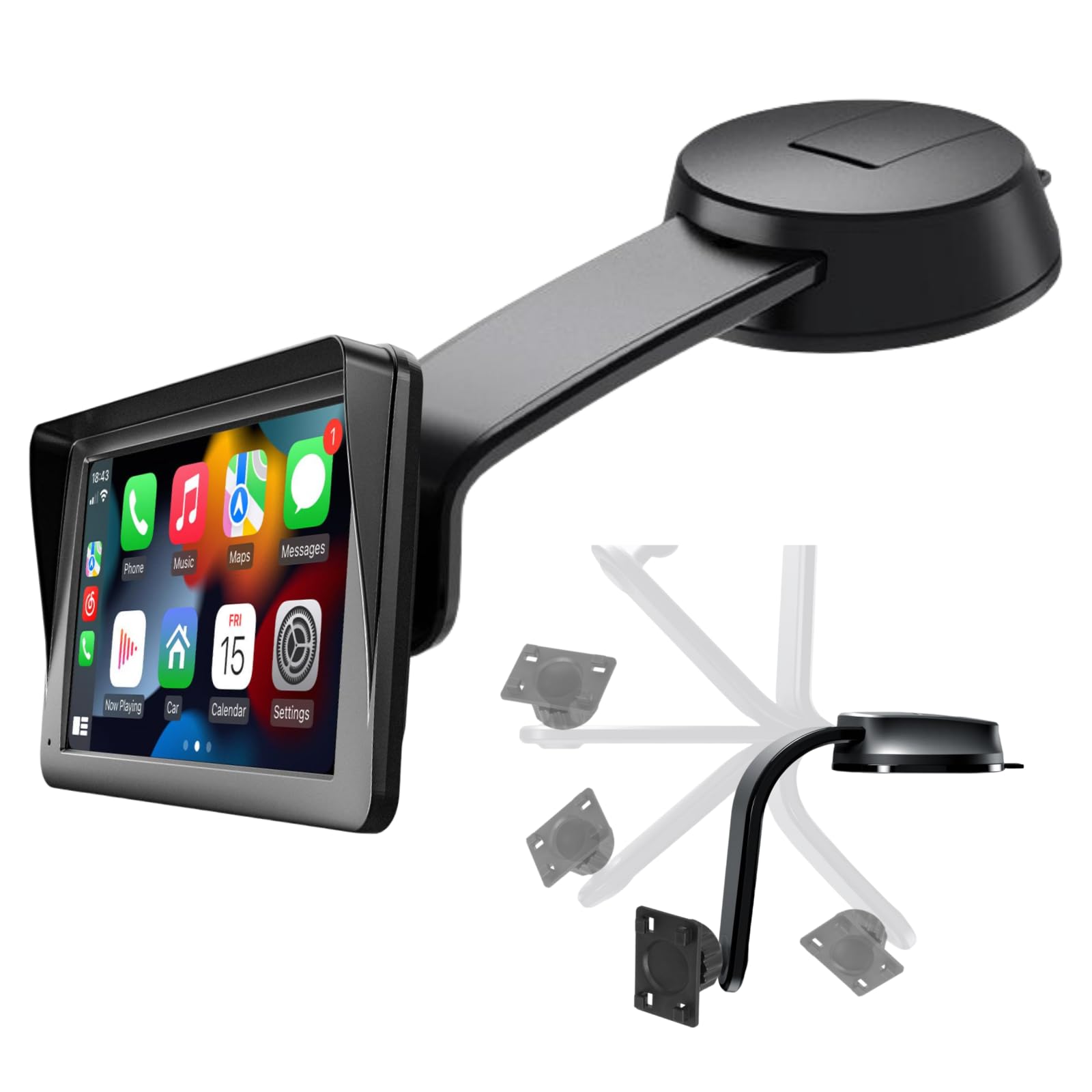 Supporto a Ventosa per schermo Carplay, Braccio Regolabile in lega di Alluminio, Supporto a Basso Profilo per Cruscotto con 78mm Disco Adesivo Resistente per Display Auto