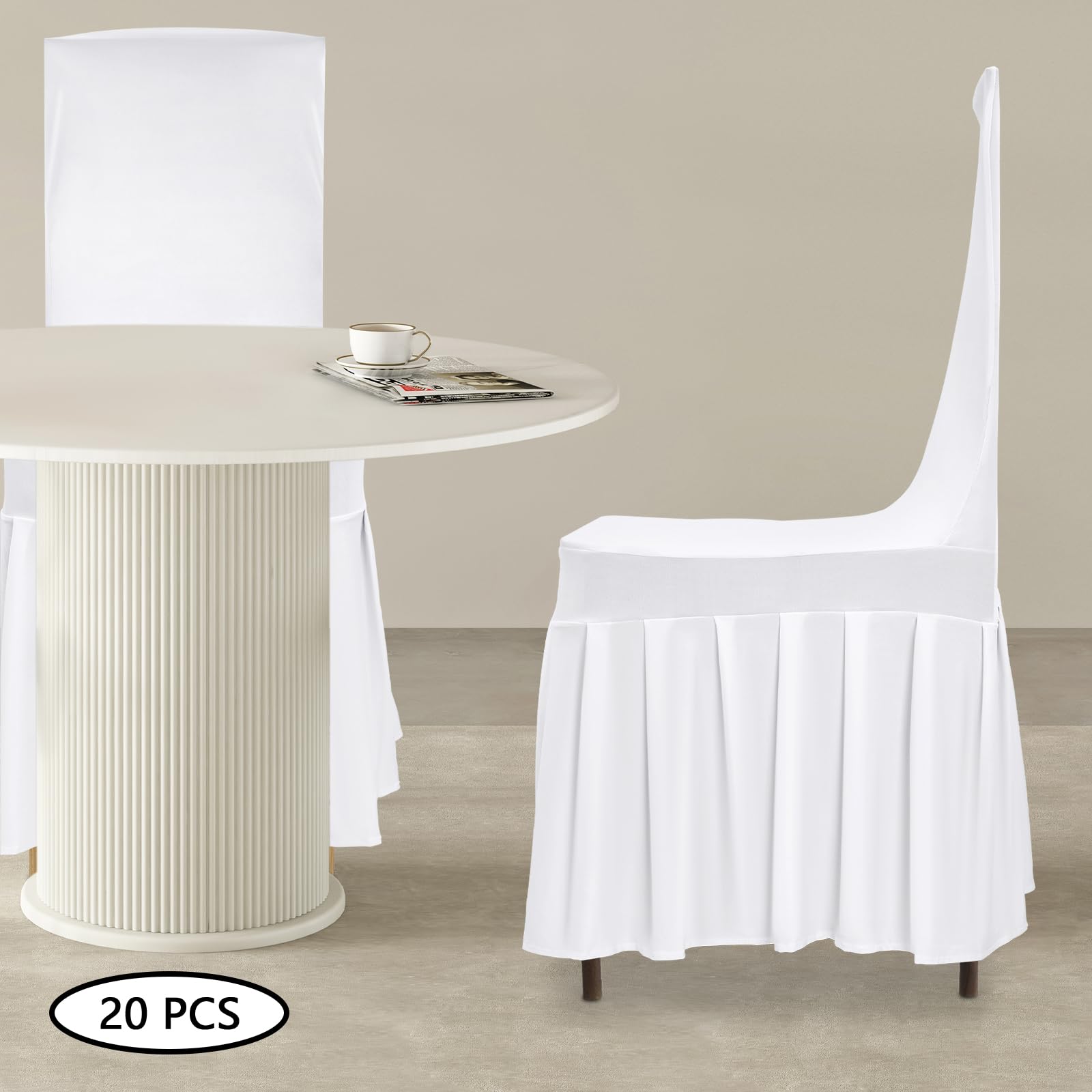 Set di 20 coprisedia elasticizzati, universali, bianchi, rimovibili, lavabili, per sala da pranzo, matrimoni, banchetti, hotel, antiscivolo