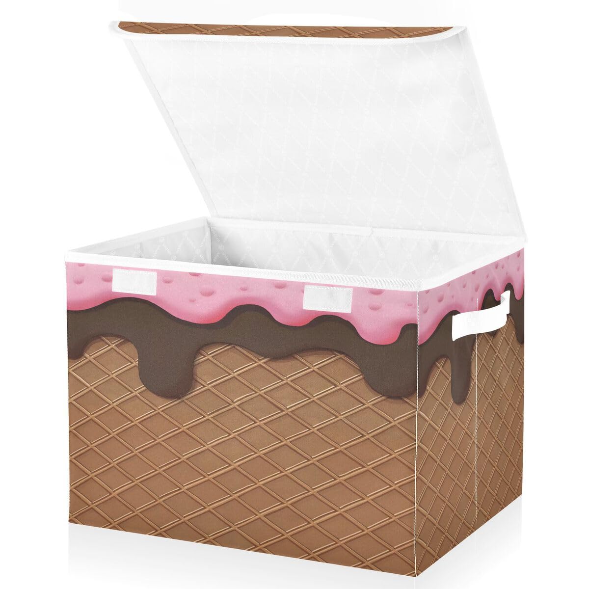 ALAZA Chocolate Ice Cream Brown Storage Bins Boxes Collapsible Cubes Clothes Basket with Lids for Office Bedroom Home Shelf Closet