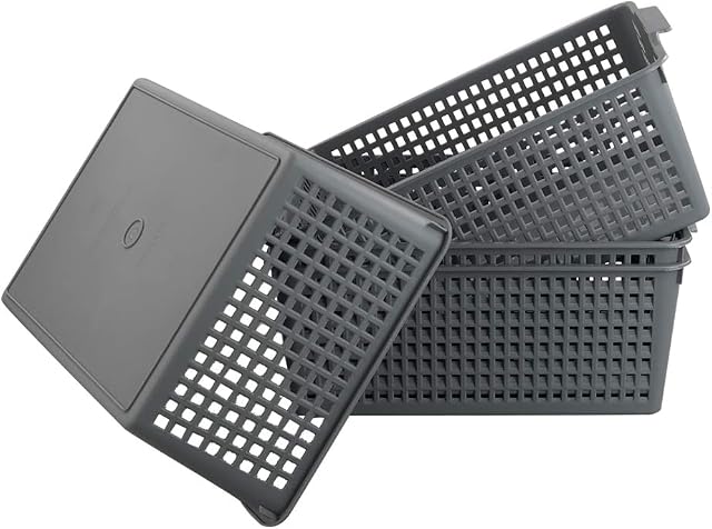 Gloreen Gray Plastic Weave Basket, Multipurpose Storage Basket For Organizer, Set of 4