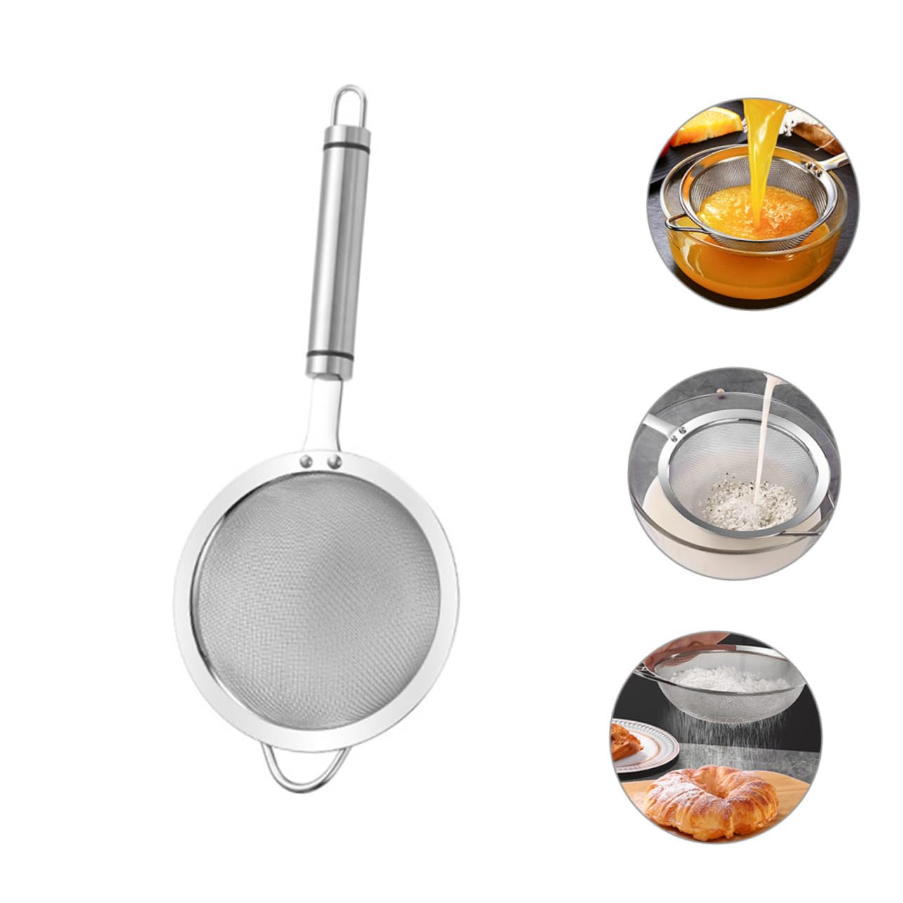 Setaccio per Farina a Maglia fine in Acciaio Inossidabile con Manico per setacciare e drenare la Cucina - Colino Multiuso per Forniture Alimentari, Cottura e Cottura al Forno